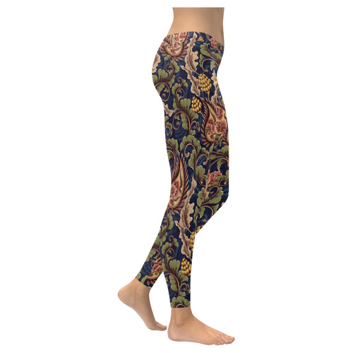 Floral Retro Wallpaper I Women's Low Rise Leggings (Invisible Stitch) (Model L05)