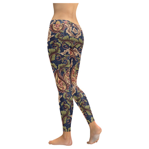 Floral Retro Wallpaper I Women's Low Rise Leggings (Invisible Stitch) (Model L05)