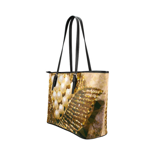 Pearls Gold Leaves Jewel Geometric Triangles Leather Tote Bag/Small (Model 1651)