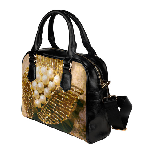 Pearls Gold Leaves Jewel Geometric Triangles Shoulder Handbag (Model 1634)