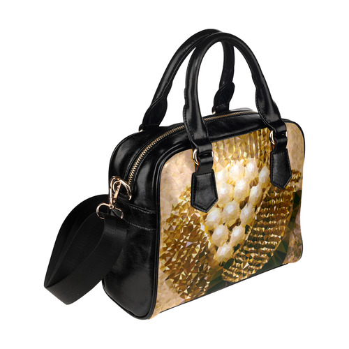 Pearls Gold Leaves Jewel Geometric Triangles Shoulder Handbag (Model 1634)