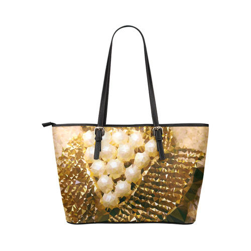 Pearls Gold Leaves Jewel Geometric Triangles Leather Tote Bag/Small (Model 1651)