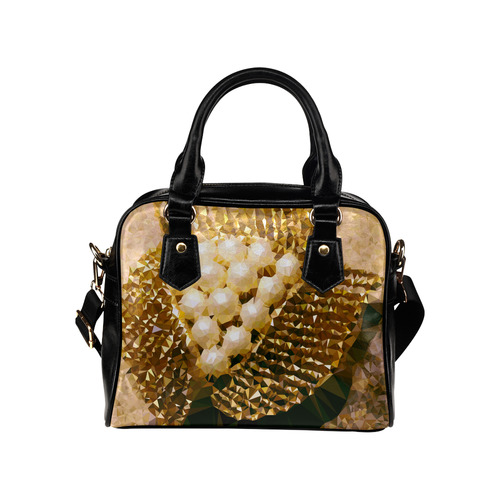 Pearls Gold Leaves Jewel Geometric Triangles Shoulder Handbag (Model 1634)