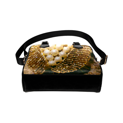 Pearls Gold Leaves Jewel Geometric Triangles Shoulder Handbag (Model 1634)