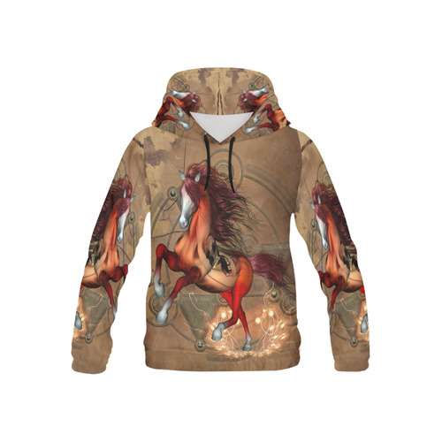 Wonderful horse with skull, red colors All Over Print Hoodie for Kid (USA Size) (Model H13)