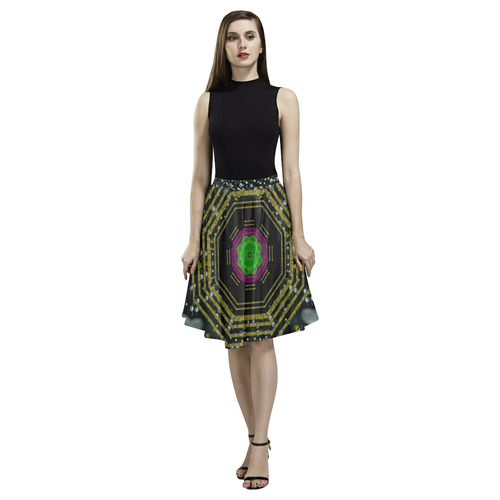 Leaf earth and heart butterflies in the universe Melete Pleated Midi Skirt (Model D15)