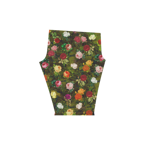 Vintage Wallpaper - Colored Roses Pattern I Women's Low Rise Capri Leggings (Invisible Stitch) (Model L08)
