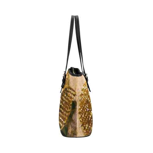 Pearls Gold Leaves Jewel Geometric Triangles Leather Tote Bag/Small (Model 1651)