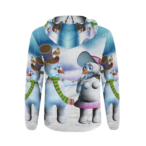 Funny snowman and snow women All Over Print Full Zip Hoodie for Men (Model H14)