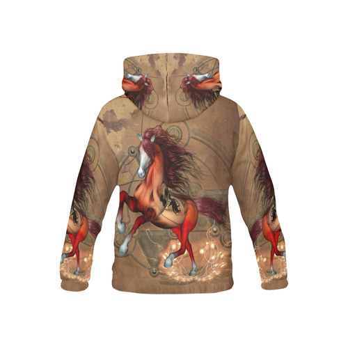 Wonderful horse with skull, red colors All Over Print Hoodie for Kid (USA Size) (Model H13)