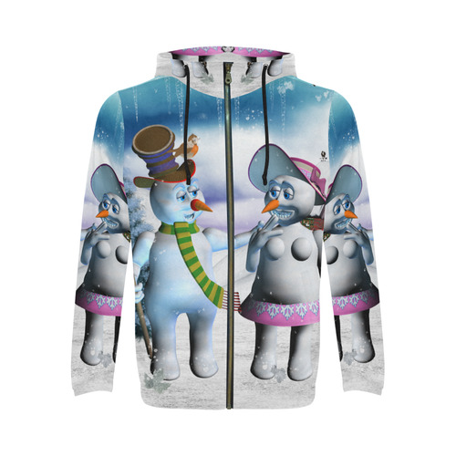 Funny snowman and snow women All Over Print Full Zip Hoodie for Men (Model H14)