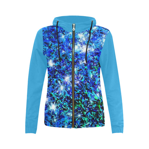 Sparkling Blue - Jera Nour All Over Print Full Zip Hoodie for Women (Model H14)