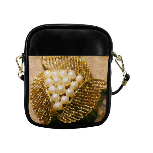 Pearls Gold Leaves Jewel Geometric Triangles Sling Bag (Model 1627)