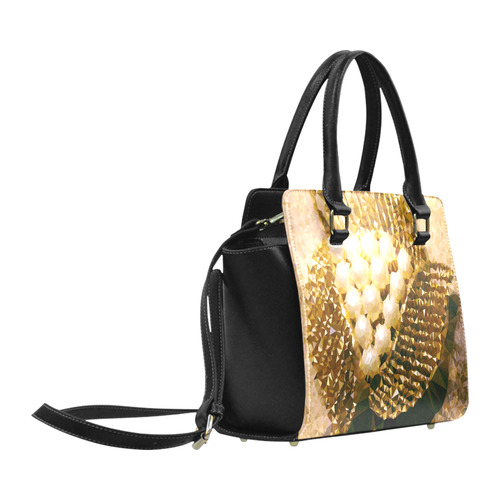 Pearls Gold Leaves Jewel Geometric Triangles Classic Shoulder Handbag (Model 1653)