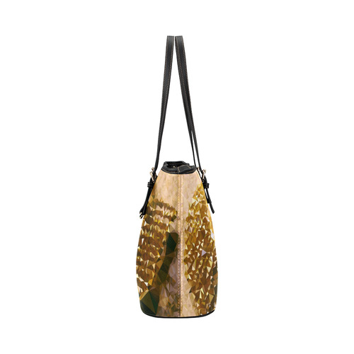 Pearls Gold Leaves Jewel Geometric Triangles Leather Tote Bag/Large (Model 1651)