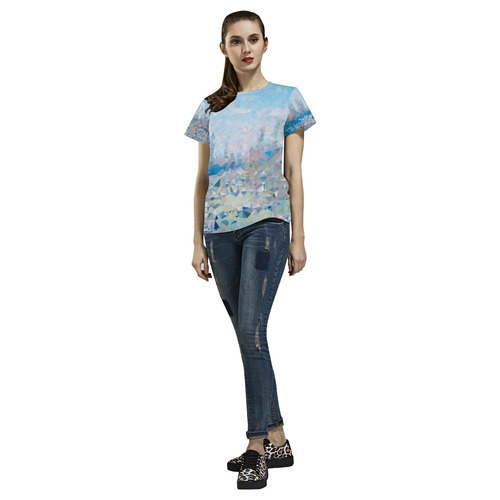 Abstract Geometric Triangles Landscape Monet All Over Print T-Shirt for Women (USA Size) (Model T40)