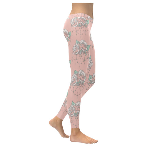 Roses And Pearls - salmon color Women's Low Rise Leggings (Invisible Stitch) (Model L05)