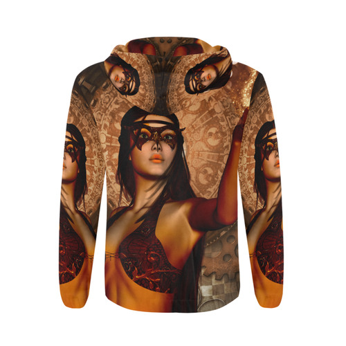 Steampunk lady with mask All Over Print Full Zip Hoodie for Men (Model H14)