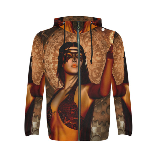 Steampunk lady with mask All Over Print Full Zip Hoodie for Men (Model H14)