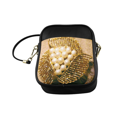 Pearls Gold Leaves Jewel Geometric Triangles Sling Bag (Model 1627)