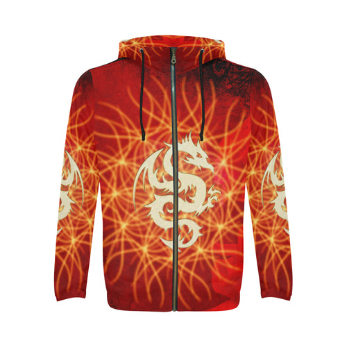 Awesome chinese dragon, gold All Over Print Full Zip Hoodie for Men (Model H14)