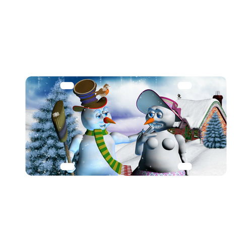 Funny snowman and snow women Classic License Plate