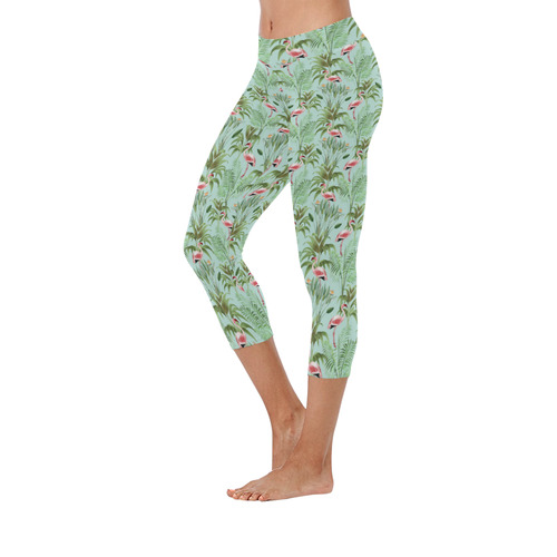 Tropical Flamingo Pattern II Women's Low Rise Capri Leggings (Invisible Stitch) (Model L08)