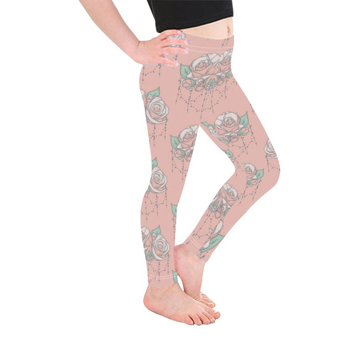 Roses And Pearls - salmon color Kid's Ankle Length Leggings (Model L06)