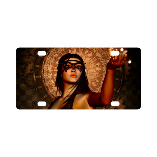 Steampunk lady with mask Classic License Plate