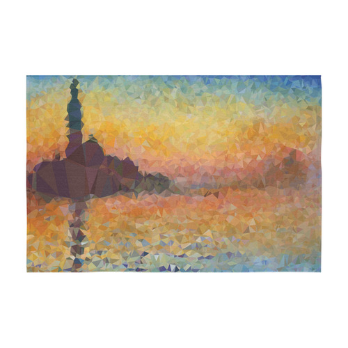Sunset Venice Abstract Geometric Triangles Cotton Linen Tablecloth 60" x 90"