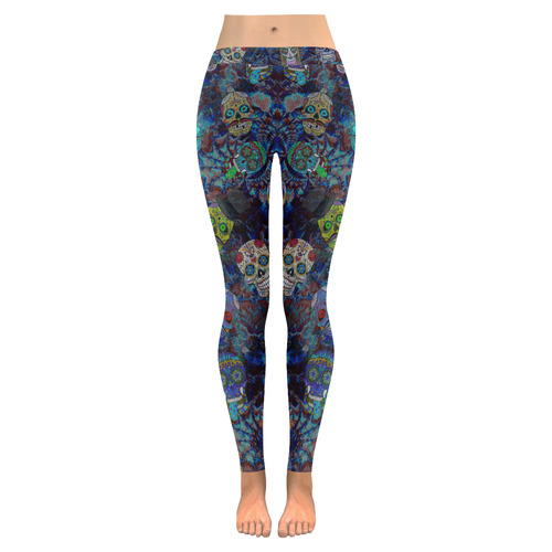 Gothic Sugar Skull Pattern II Women's Low Rise Leggings (Invisible Stitch) (Model L05)