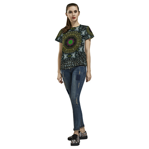 Leaf earth and heart butterflies in the universe All Over Print T-Shirt for Women (USA Size) (Model T40)