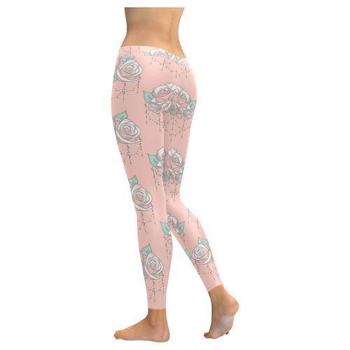 Roses And Pearls - salmon color Women's Low Rise Leggings (Invisible Stitch) (Model L05)