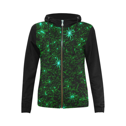 Sparkling Green - Jera Nour All Over Print Full Zip Hoodie for Women (Model H14)
