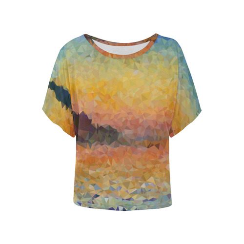 Sunset Venice Abstract Geometric Triangles Women's Batwing-Sleeved Blouse T shirt (Model T44)