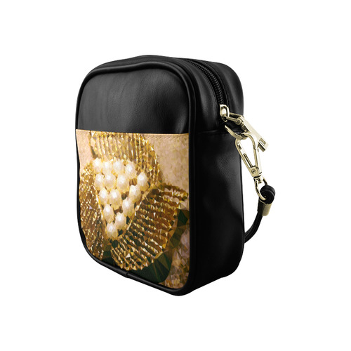 Pearls Gold Leaves Jewel Geometric Triangles Sling Bag (Model 1627)