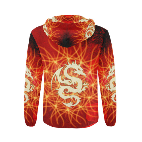 Awesome chinese dragon, gold All Over Print Full Zip Hoodie for Men (Model H14)