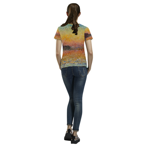 Sunset Venice Abstract Geometric Triangles All Over Print T-Shirt for Women (USA Size) (Model T40)