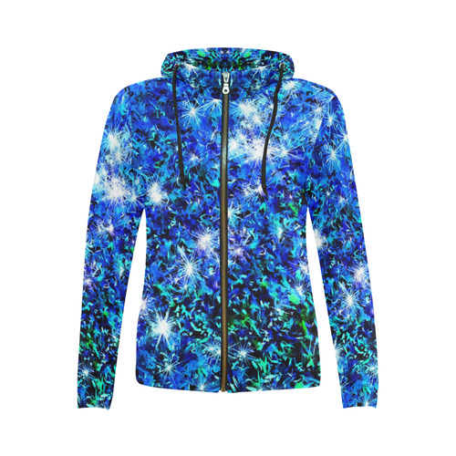 Sparkling Blue - Jera Nour All Over Print Full Zip Hoodie for Women (Model H14)