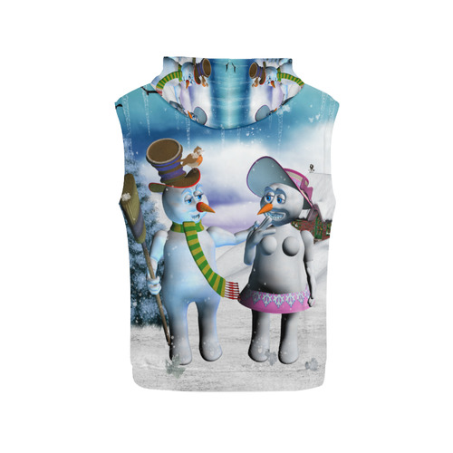 Funny snowman and snow women All Over Print Sleeveless Hoodie for Women (Model H15)