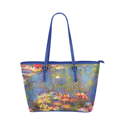 Monet Water Lilies Geometric Triangles Leather Tote Bag/Large (Model 1651)