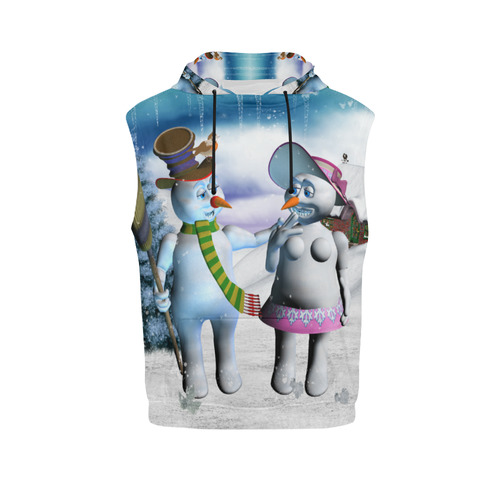 Funny snowman and snow women All Over Print Sleeveless Hoodie for Women (Model H15)