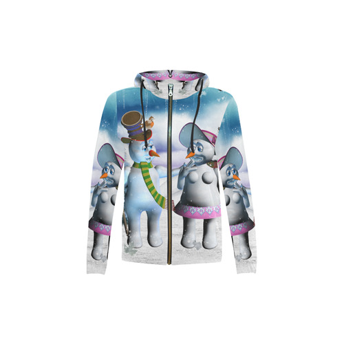 Funny snowman and snow women All Over Print Full Zip Hoodie for Kid (Model H14)
