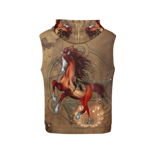 Wonderful horse with skull, red colors All Over Print Sleeveless Hoodie for Women (Model H15)