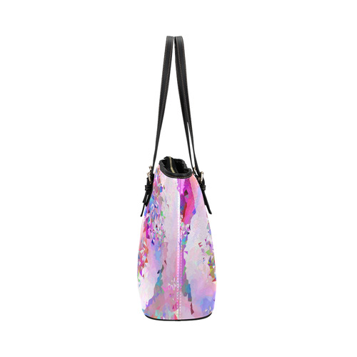 First Rose Floral Geometric Triangle Fractal Leather Tote Bag/Large (Model 1651)