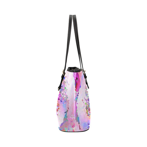First Rose Floral Geometric Triangle Fractal Leather Tote Bag/Large (Model 1651)
