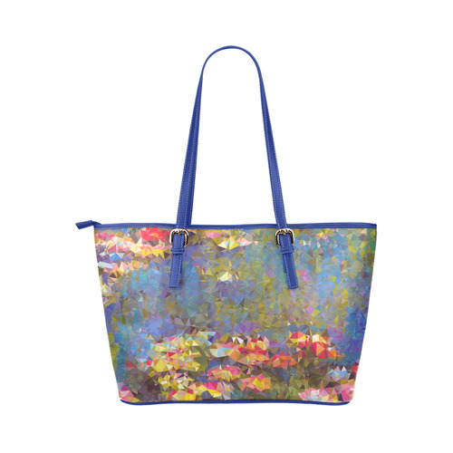 Monet Water Lilies Geometric Triangles Leather Tote Bag/Large (Model 1651)