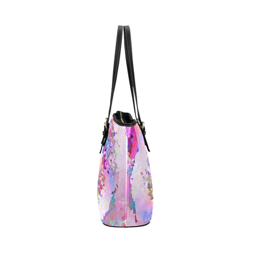 First Rose Floral Geometric Triangle Fractal Leather Tote Bag/Small (Model 1651)