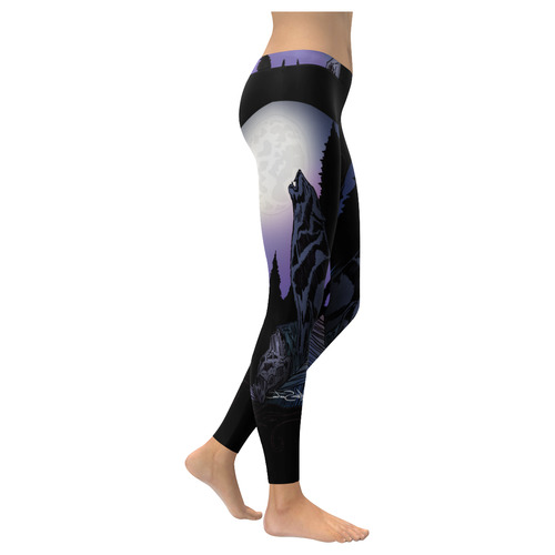 Howling Wolf Women's Low Rise Leggings (Invisible Stitch) (Model L05)