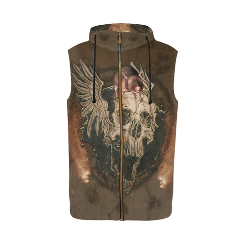 Awesome skull with rat All Over Print Sleeveless Zip Up Hoodie for Men (Model H16)